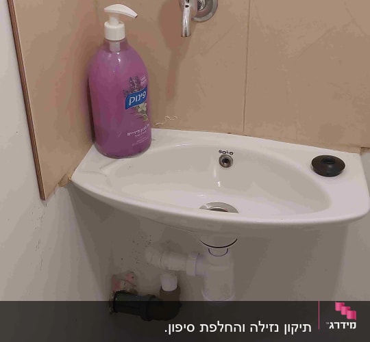 כיור קטן עם ברז וסבון פינוק סגול